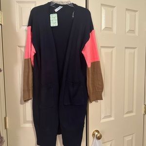 NWT navy coral and tan cardigan sweater